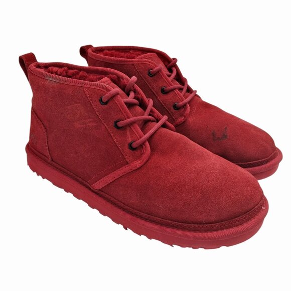 UGG Neumel Shoes Mens Size 12 Red Suede Chukka Ankle Wool Lined Lace Up 3236 - Picture 1 of 9